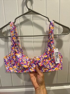 Floral Scoop Bikini Top - Pink & Yellow